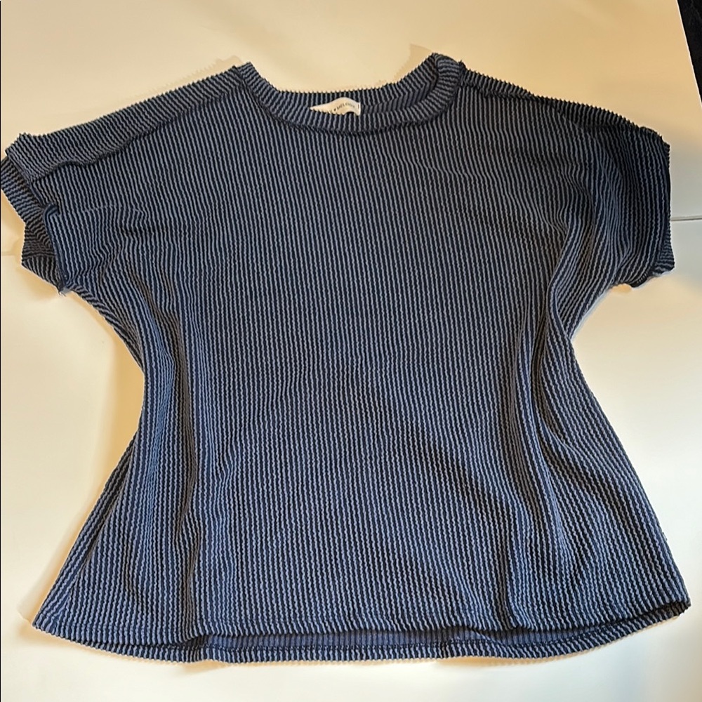 Blue Textured Short Sleeve Top